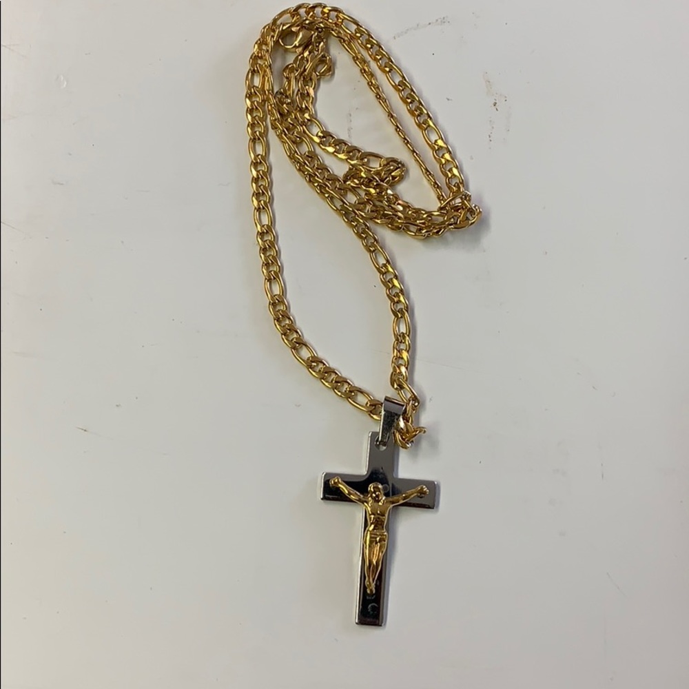 Gold plated chain with stainless steel cross